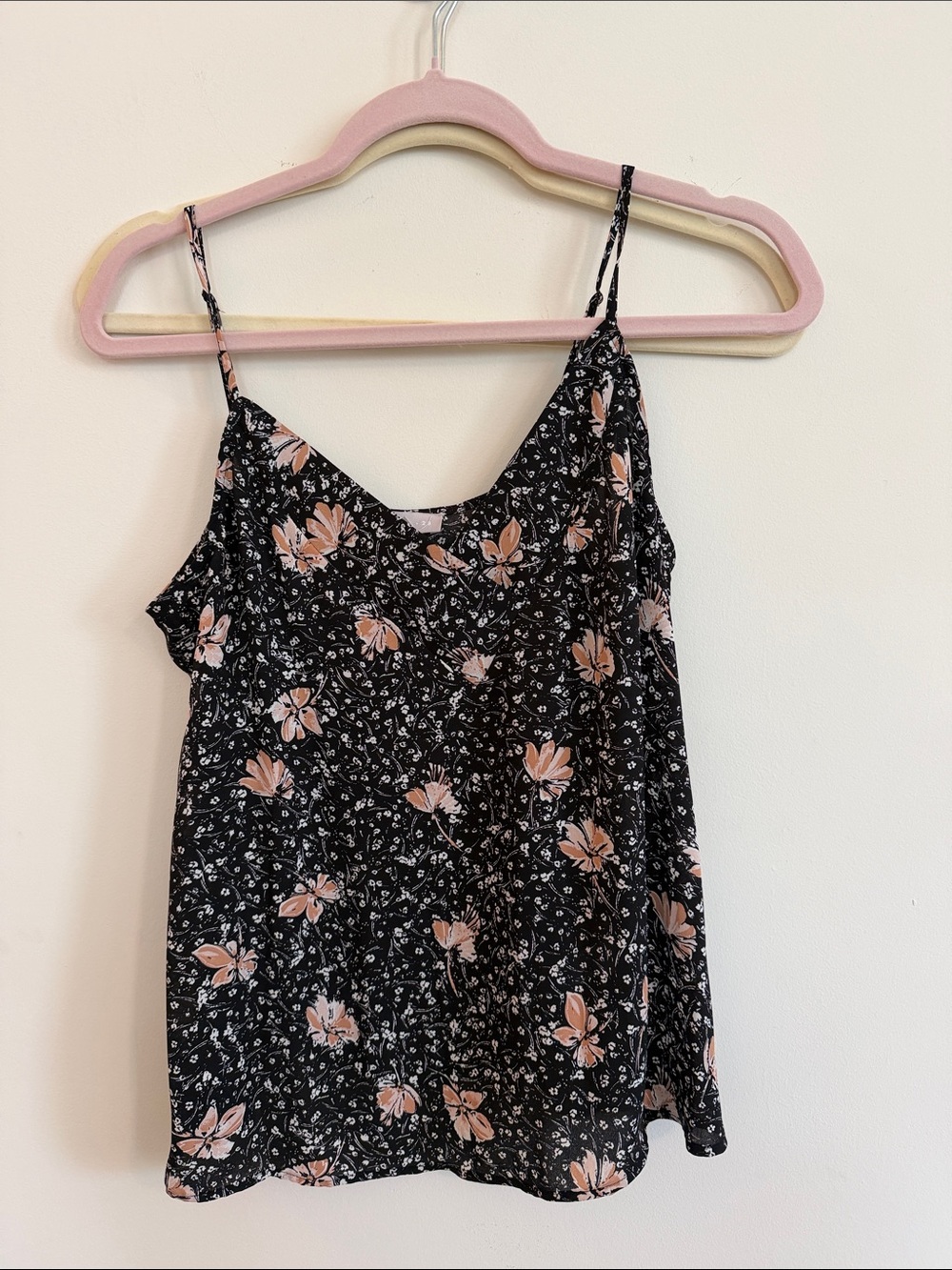Chelsea28 Black Cami Top with Blush Pink Floral Print
